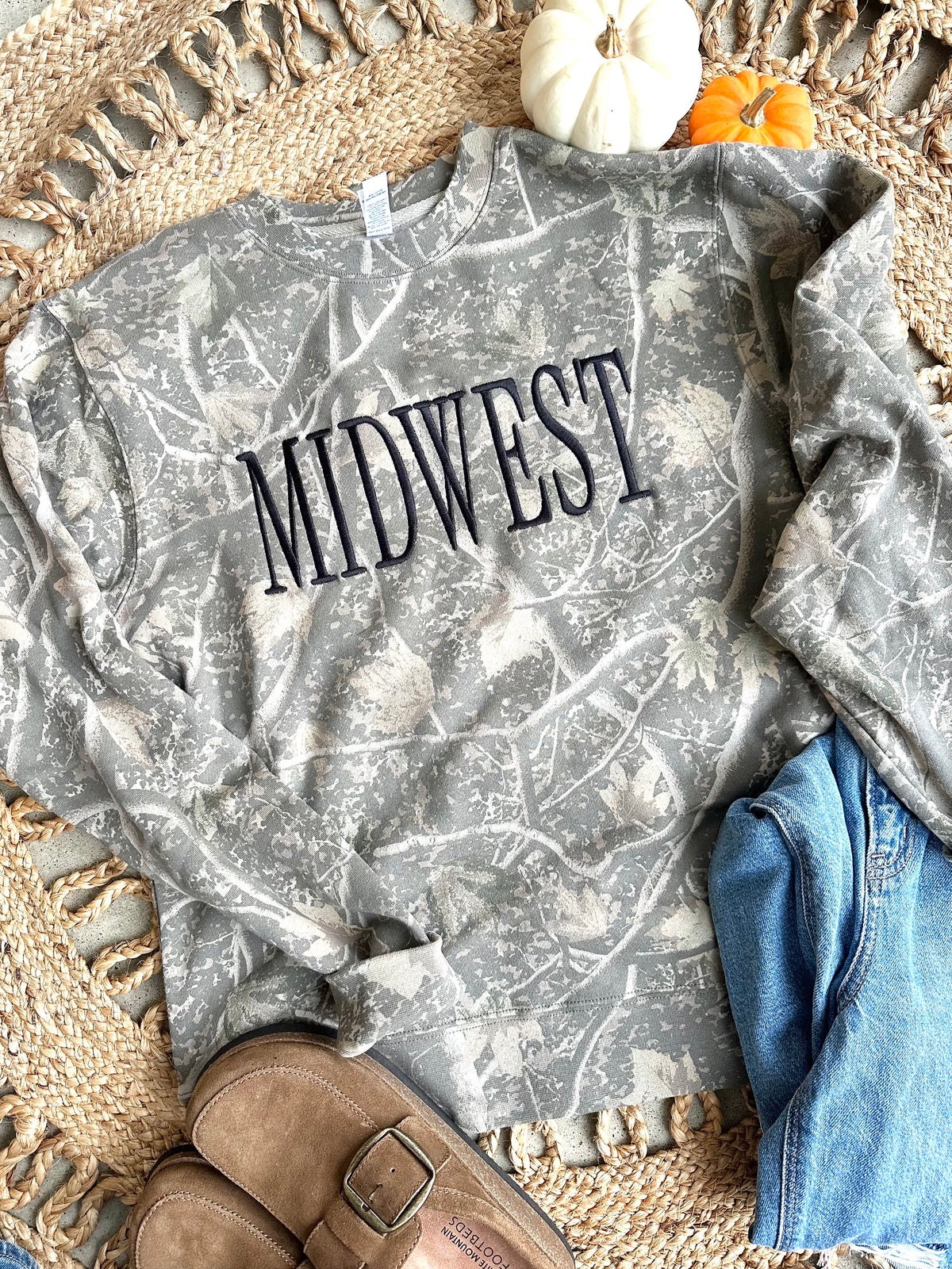 Camo Print Midwest Embroidered Sweatshirt