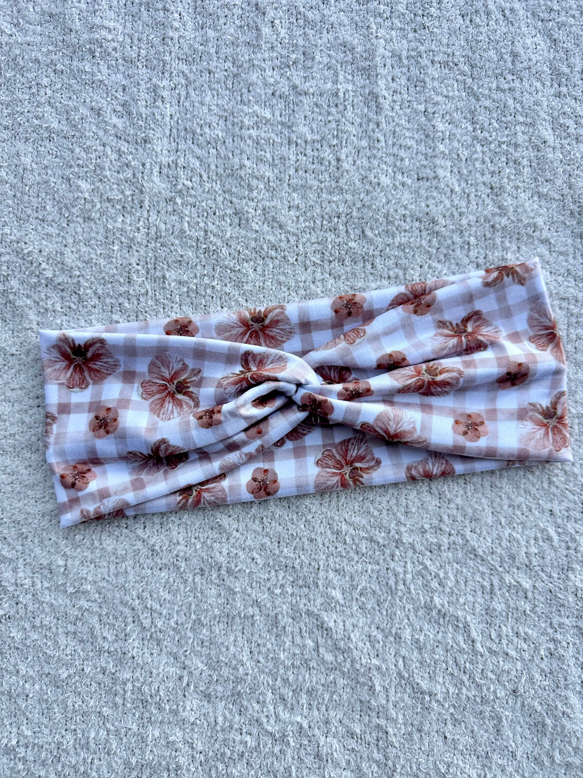 Tan Plaid Floral Headband