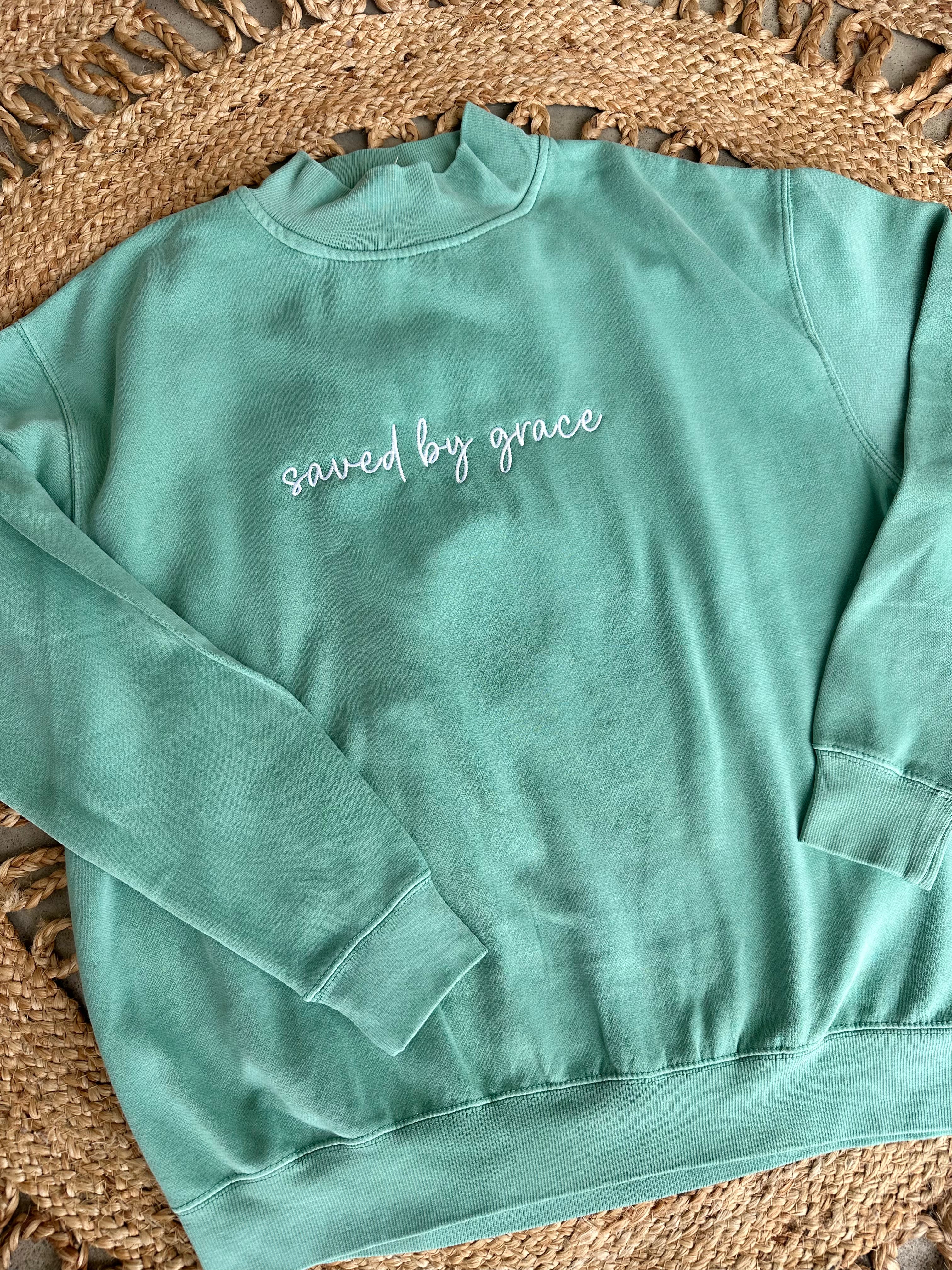 Saved By Grace Lightweight Embroidered Mockneck