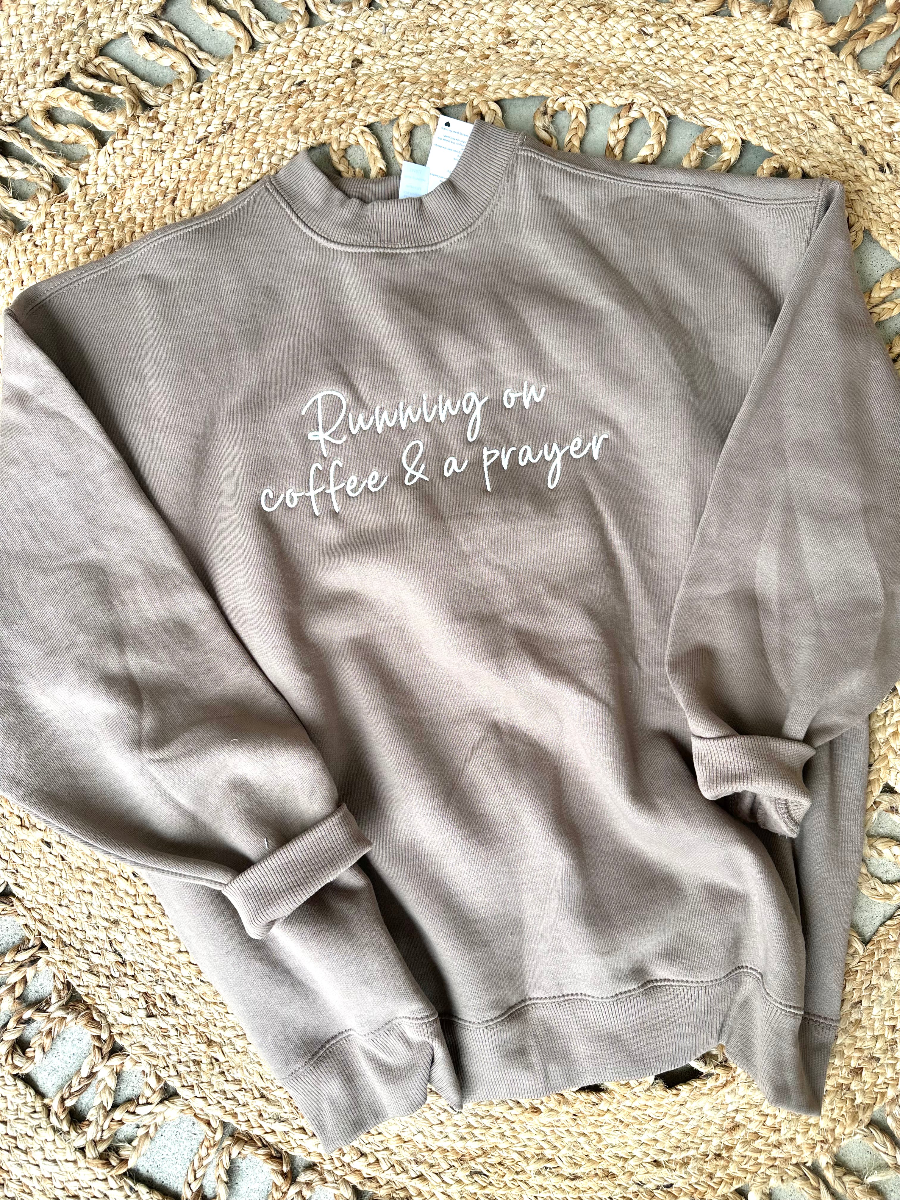 Running on Coffee and a Prayer Oversized Embroidered Sweatshirt